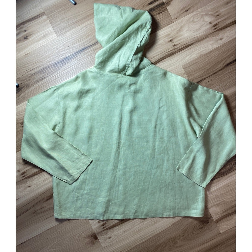 Real Comfort by Chadwick's Green 100% Linen Pullover Hoodie Top Womens Large - Picture 3 of 7